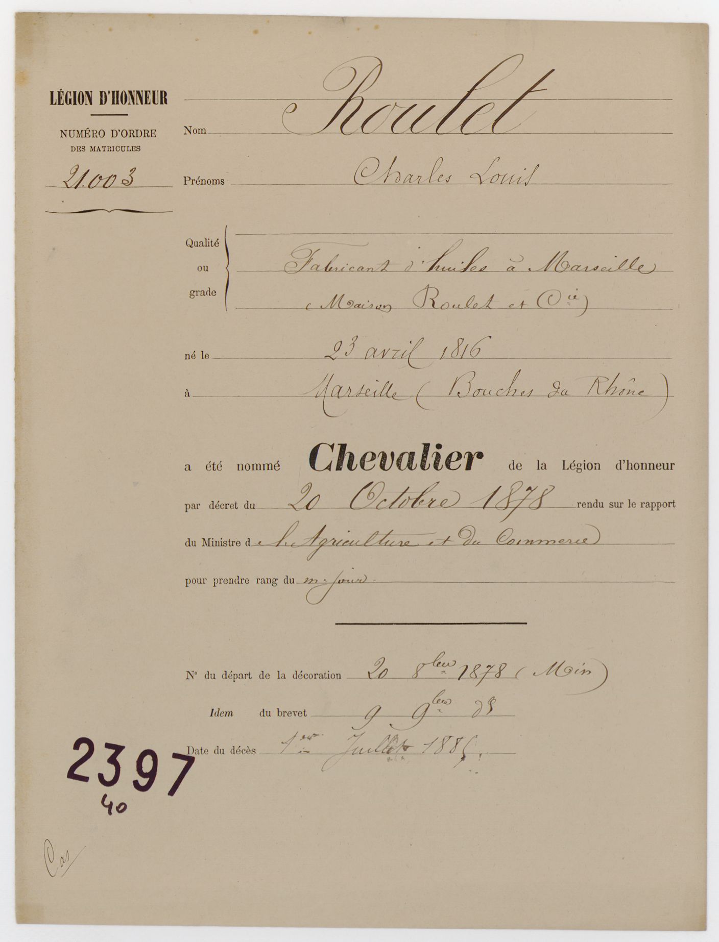 Roulet, Charles Louis (1816-....) (FranceArchives)