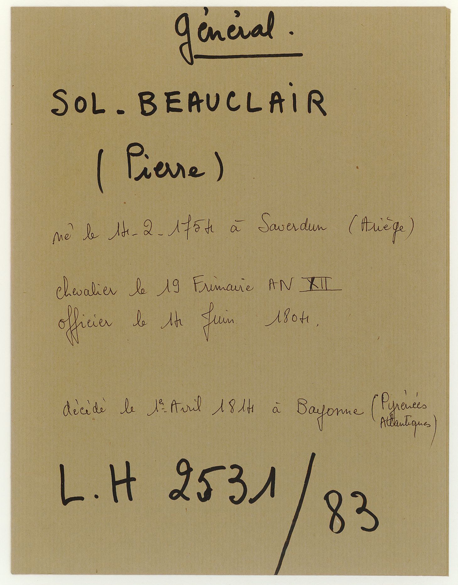 Beauclair Sol-beauclair, Pierre (1754-1814) (FranceArchives)