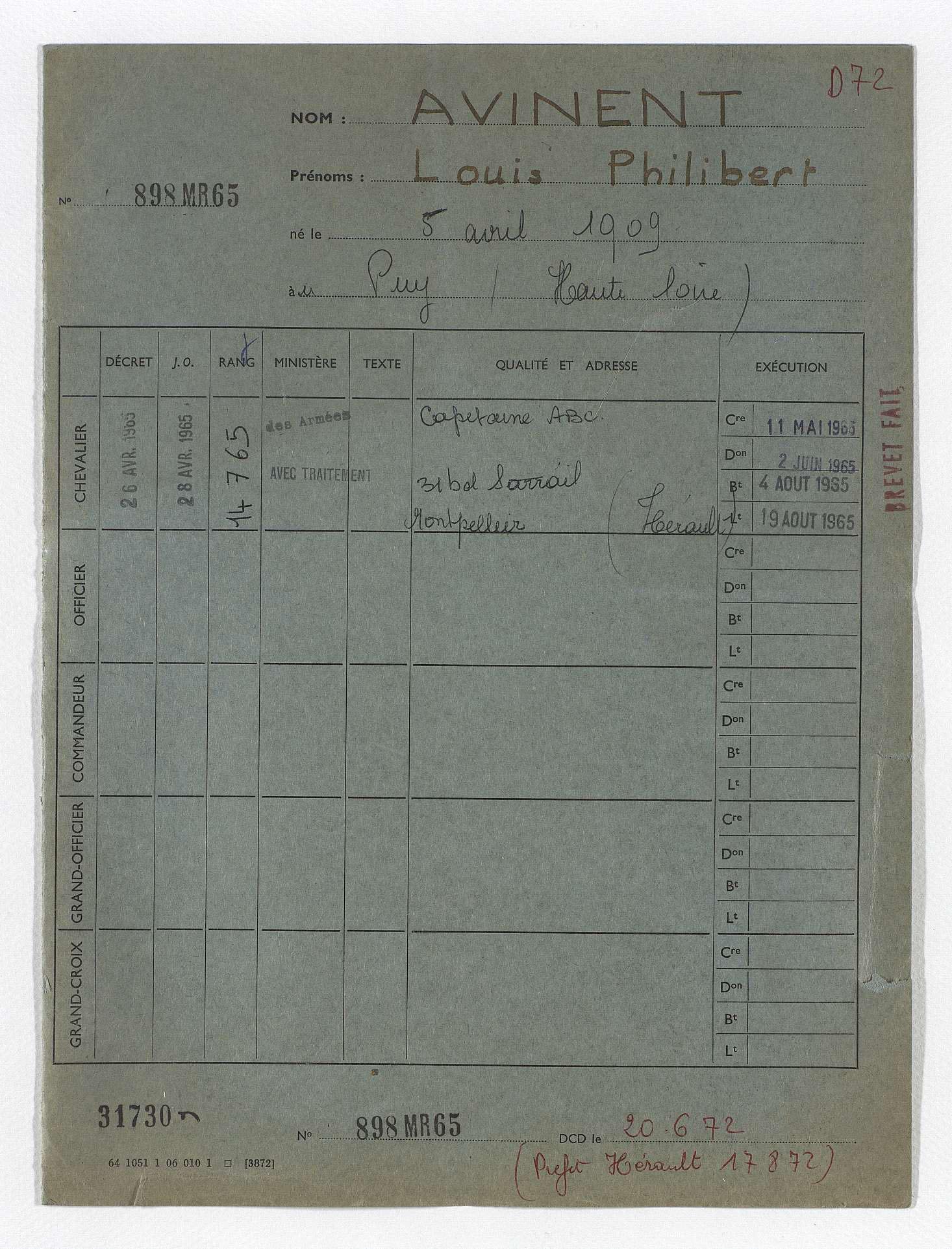 Avinent, Louis Philibert (1909-....)