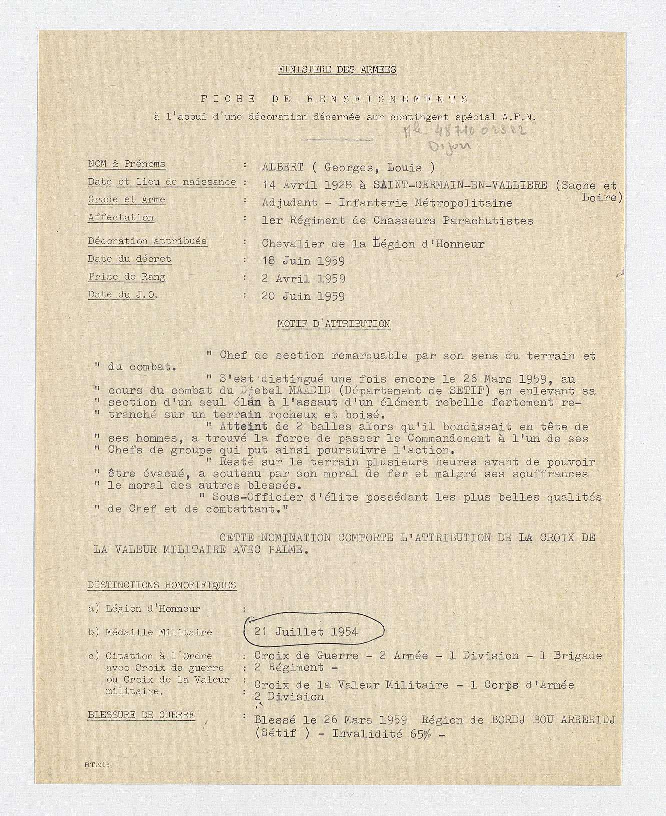 Albert Georges Louis Legion D Honneur Base De Donnees Leonore